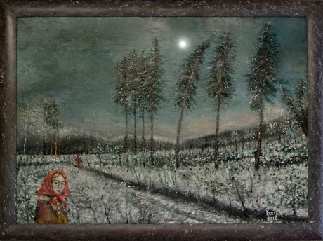 Borovice v zimě, olej, 2015 Cena obrazu 12.000,- Kč. Rozměr obrazu  (včetně rámu)77x57 cm