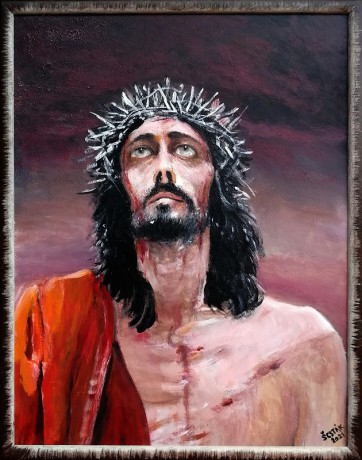 Ježíš Kristus, akryl, 2021 Cena obrazu 8.000, - Kč. Rozměr obrazu  (včetně rámu) 37x46,5 cm