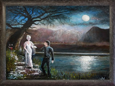 Noc vlkodlaka, akryl, 2017 Cena obrazu 10.000, - Kč. Rozměr obrazu  (včetně rámu) 62x52 cm