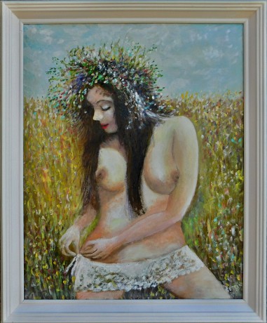 Na lukách, olej, 2013 Cena obrazu 5.000, - Kč. Rozměr obrazu (včetně rámu)  46x56cm