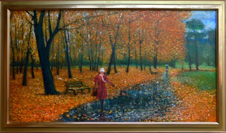 Deštivý podzim, olej, 2017 Cena obrazu 18.000,-Kč. Rozměr obrazu (včetně rámu) 110x70 cm