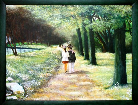 V parku, tempera, 2007 Cena obrazu 9.000, - Kč. Rozměr obrazu (včetně rámu)  72,5x57cm