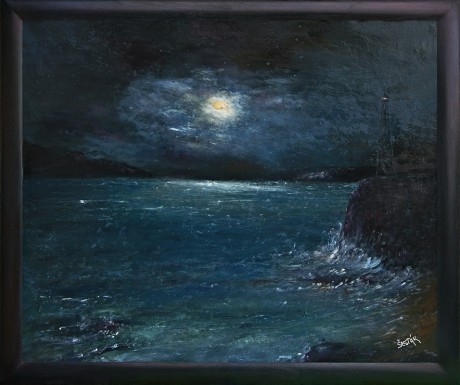 Maják na útesu, olej, 2014 Cena obrazu 13.500, - Kč. Rozměr obrazu (včetně rámu)  80x67cm