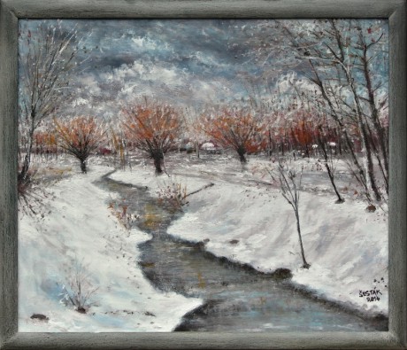 Vrby v zimě,olej na desce, 2014