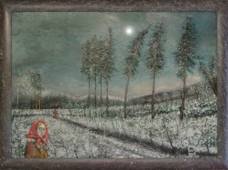 Borovice v zimě, olej na plátně (lepený) Společná výtvarná práce s Vítězslavou Klimtovou