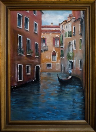 7. Benátky - gondola, olej