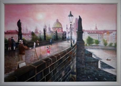 Malíř na karlově mostě, olej, 2016,cena 20.000, - Kč 105x75 cm