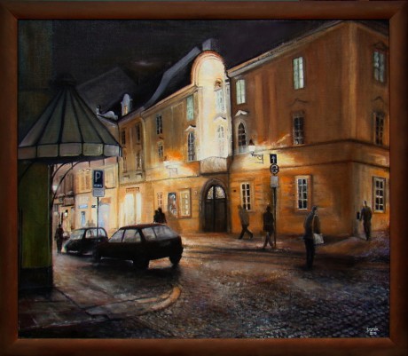 Noční Plzeň, Prešovská ulice, olej, 2010,cena 14.500, - Kč 88x77cm