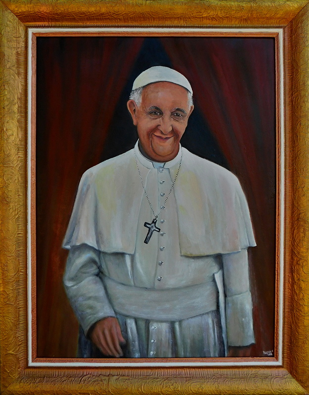 Svatý otec František, olej, 2018 Cena obrazu 15.000,-Kč. Rozměr obrazu (včetně rámu) 74x94cm
