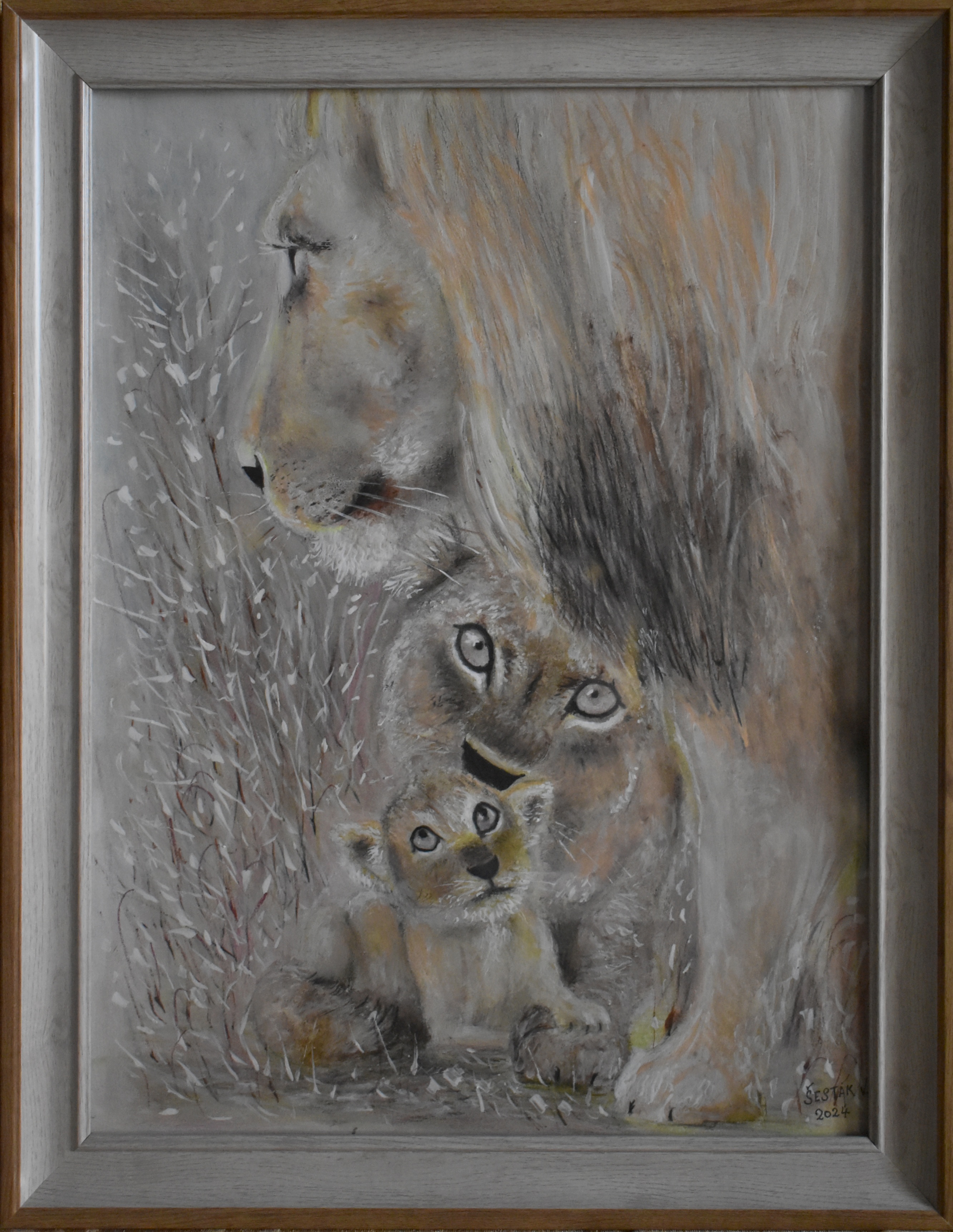 24. Lví rodinka, komb. technika, 2024