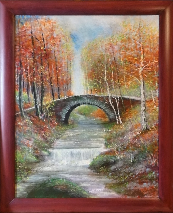 6. Mostek v lese, akryl na plátně, 2025