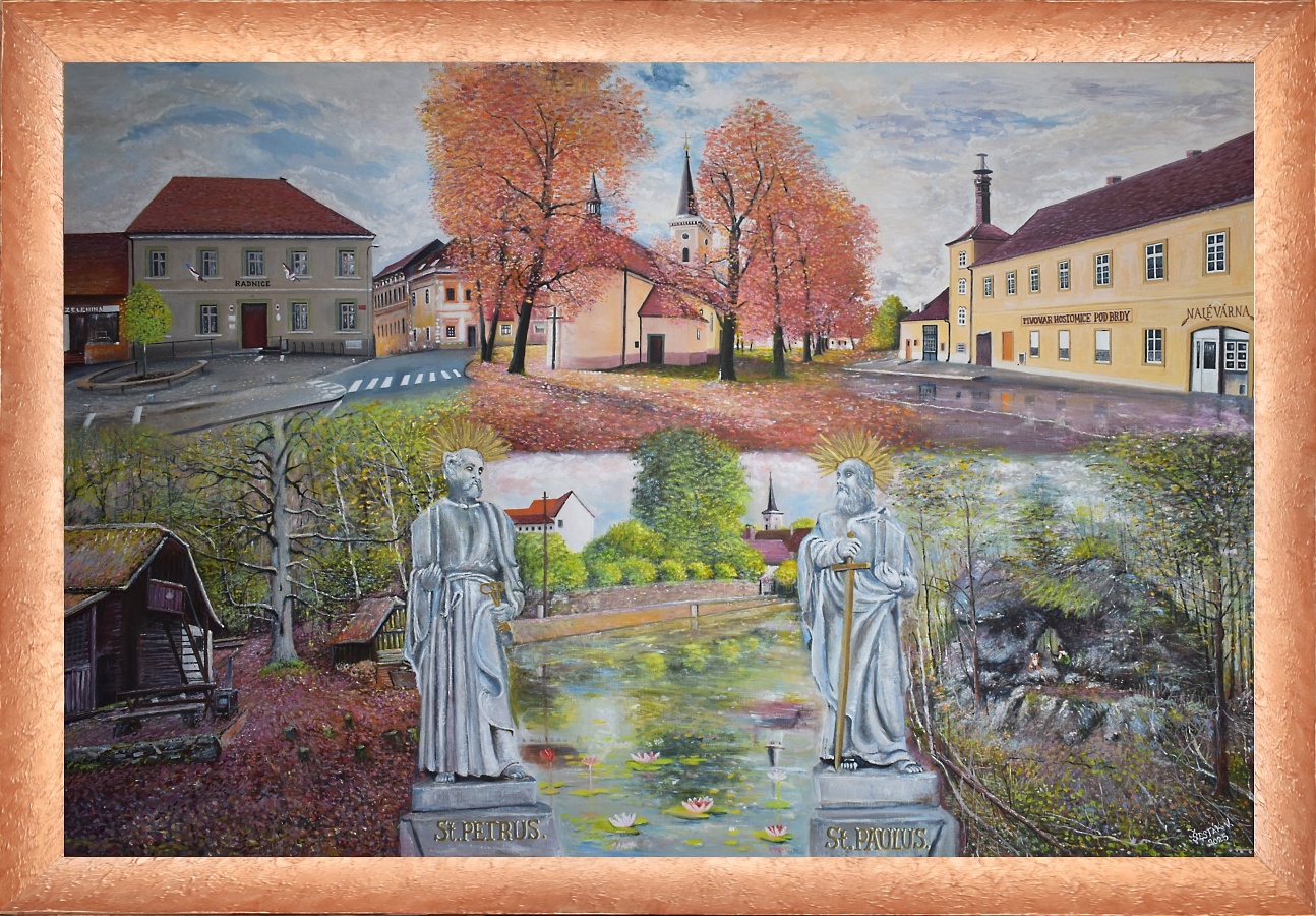 Hostomice - koláž, olej, 2025