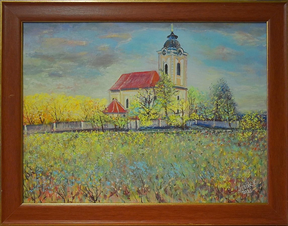 22. Počapelský kostelík, komb. technika, 2025