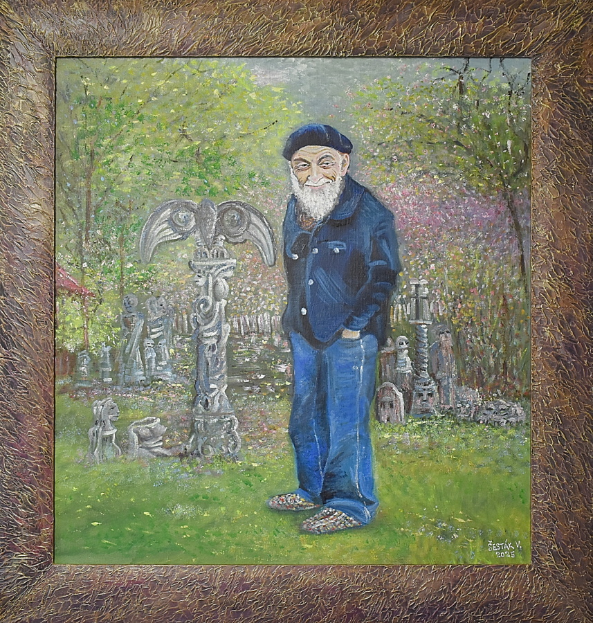 24. Zahrada ticha (sochař Moutelík Vladimír), olej, 2025