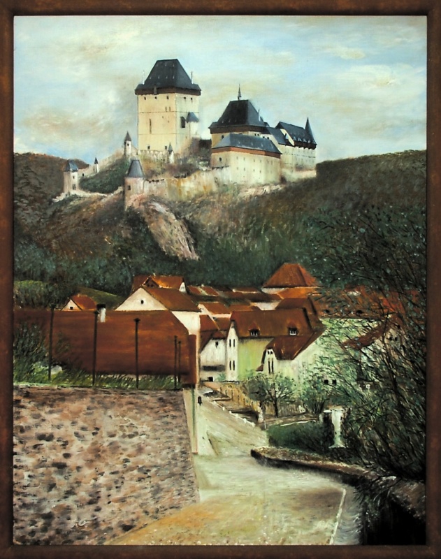 23. Hrad Karlštejn s podhradím, olej, 2007