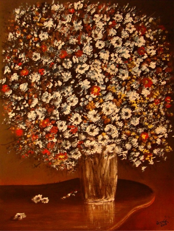 Zátiší s květy, olej na desce, 2010