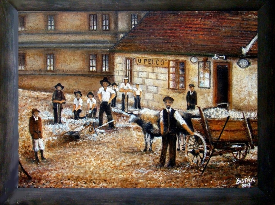 Kameníci - Zdice 1912, olej, 2007,cena 10.500, - Kč 67x52cm